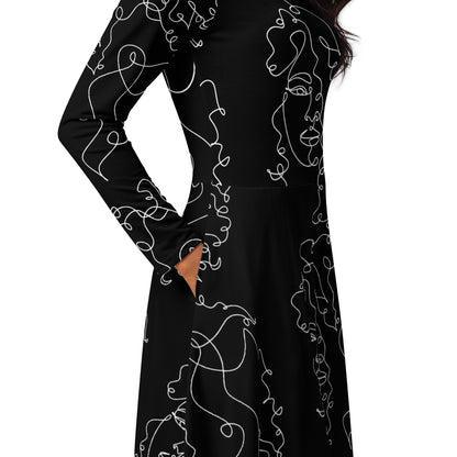 CurlyGirl long sleeve midi dress in black