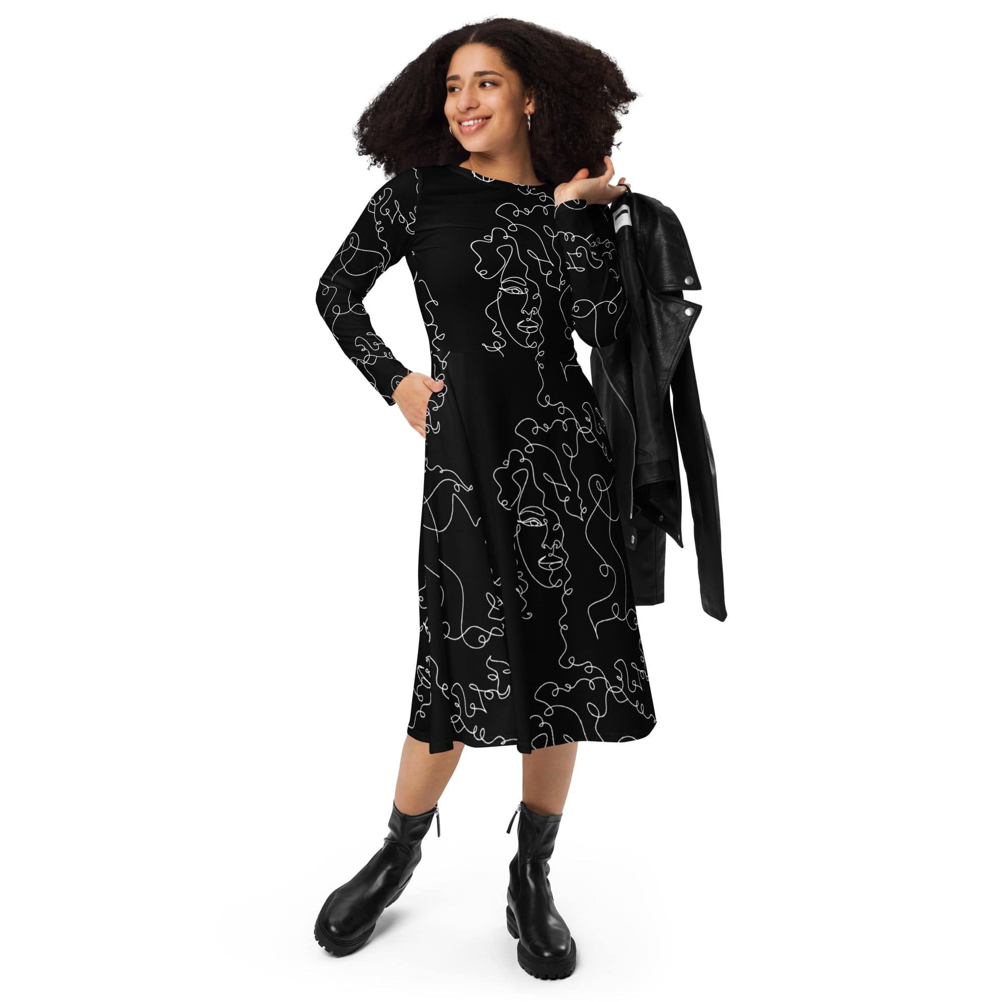 CurlyGirl long sleeve midi dress in black 9284180_15103 2XS CurlyGirl long sleeve midi dress in black